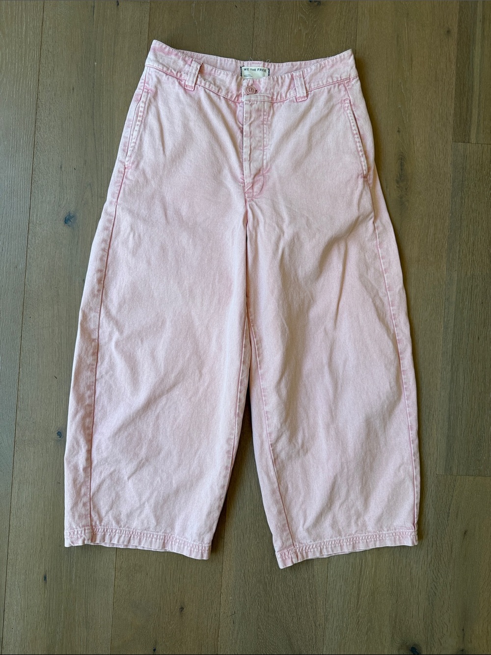 Free People Pastel Pink Cropped Wide-Leg Jeans, Size 4